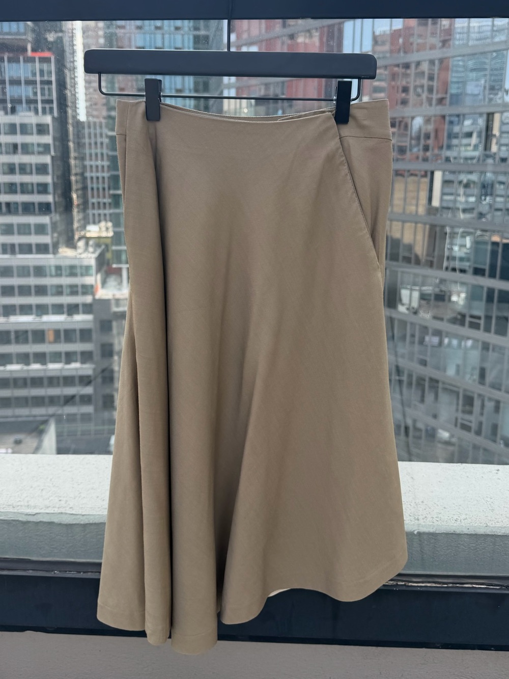 Theory Olive A-Line Midi Skirt with Pockets